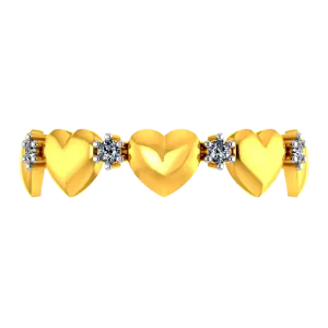 14k Gold Ring With Hearts And American Diamonds In A Halo Design