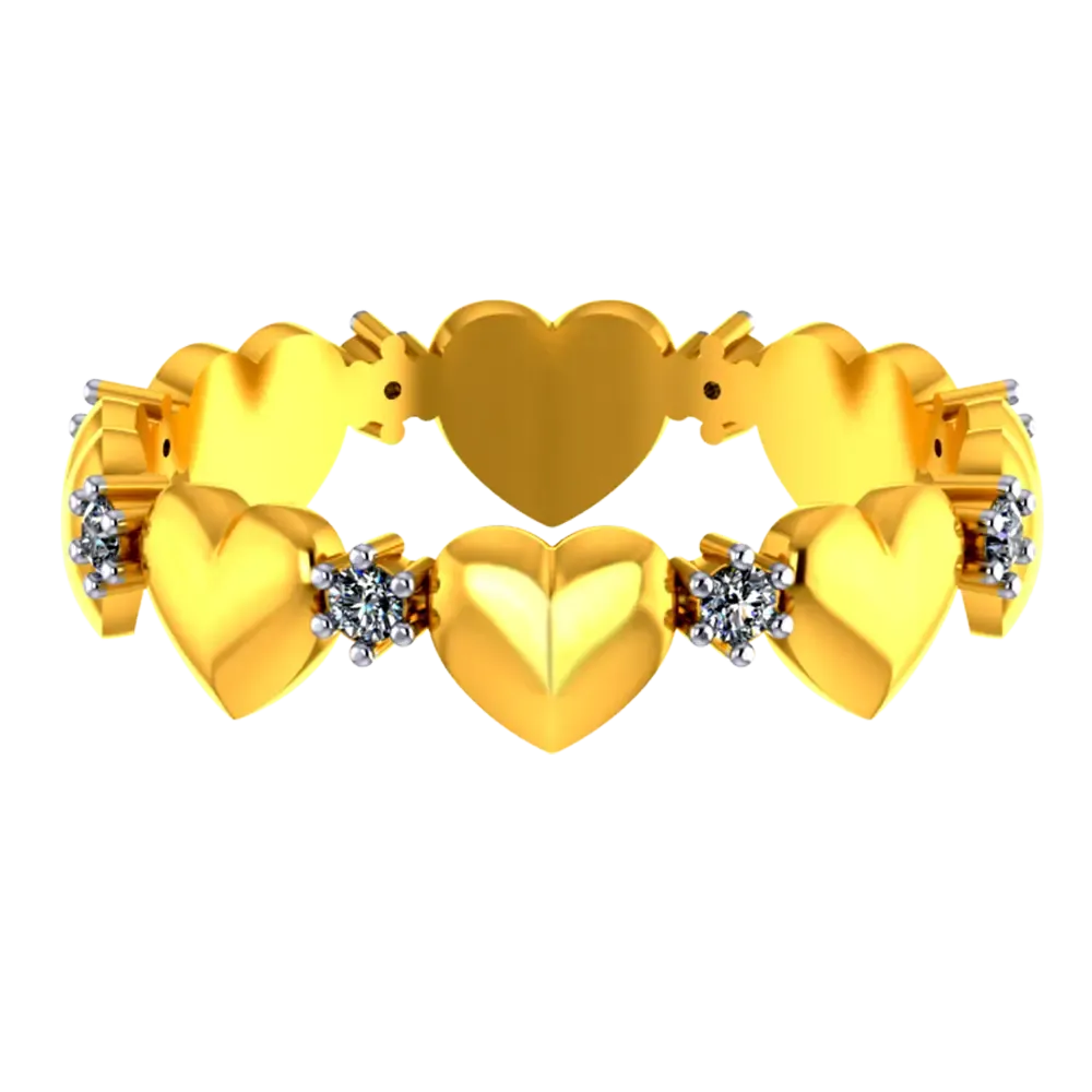 14k Gold Ring With Hearts And American Diamonds In A Halo Design