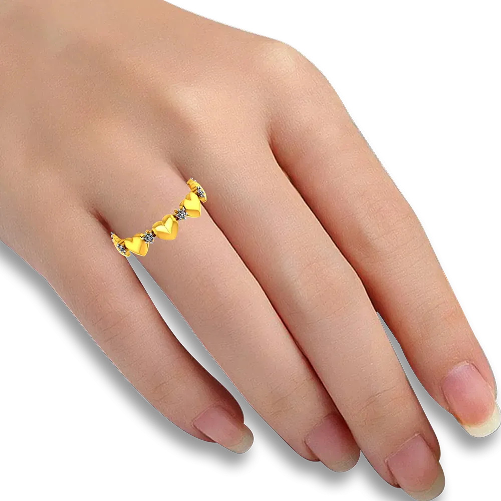 14k Gold Ring With Hearts And American Diamonds In A Halo Design