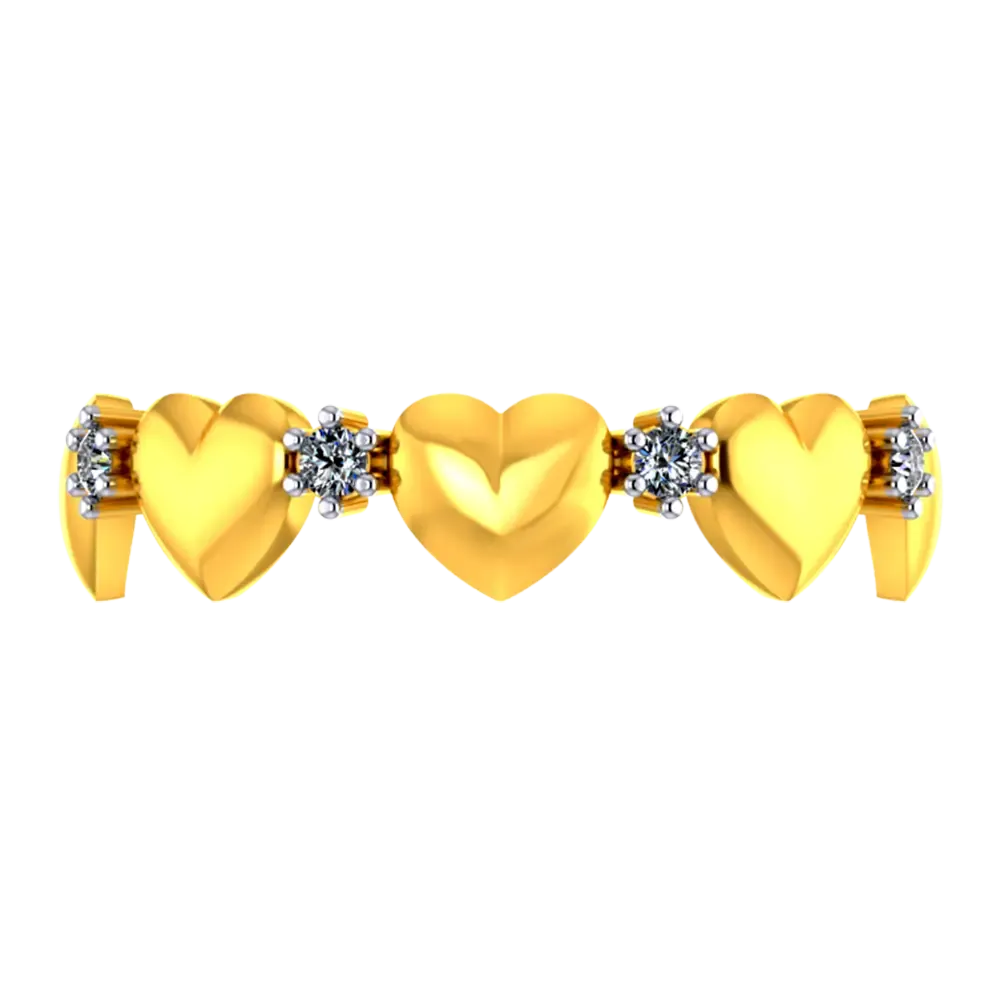 14k Gold Ring With Hearts And American Diamonds In A Halo Design