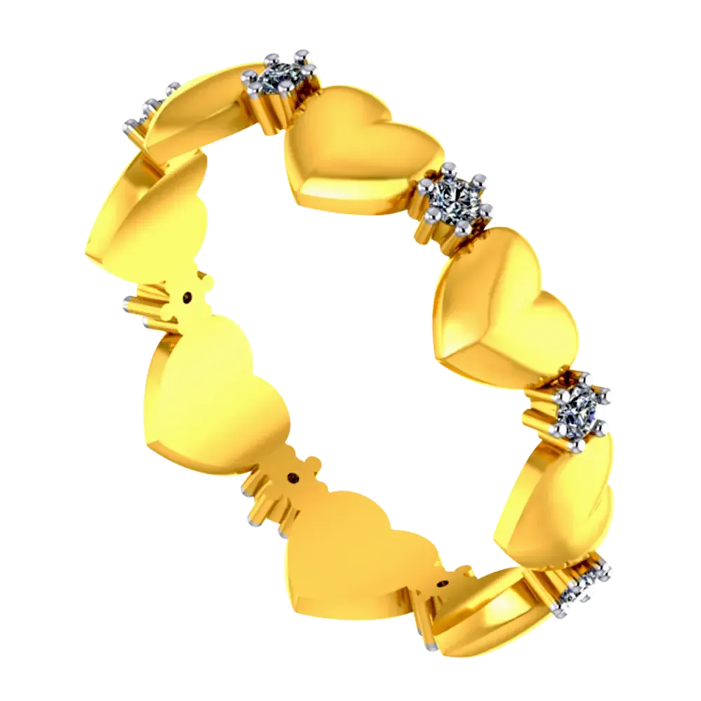 14k Gold Ring With Hearts And American Diamonds In A Halo Design