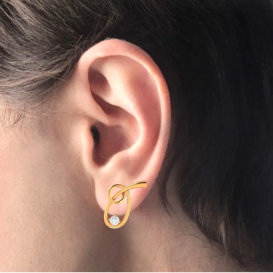 14k Knot Style American Diamond & Gold Earrings