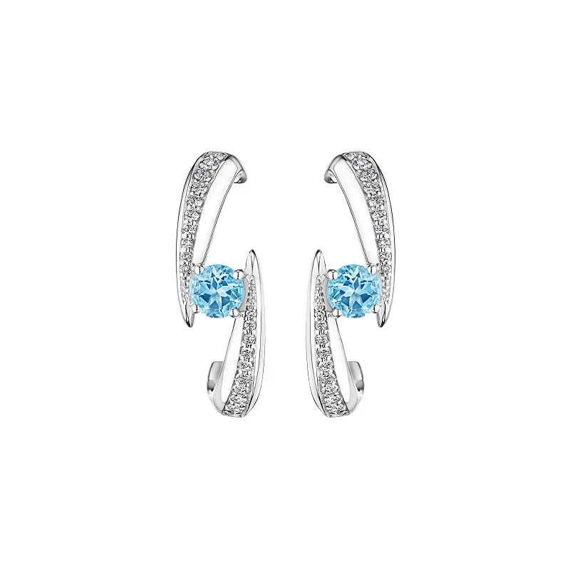 18k Amazonia (cocar) White Gold Earring With 0.50 Cts Vs-Gh Diamonds  And Aquamarine