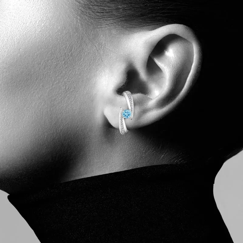 18k Amazonia (cocar) White Gold Earring With 0.50 Cts Vs-Gh Diamonds  And Aquamarine