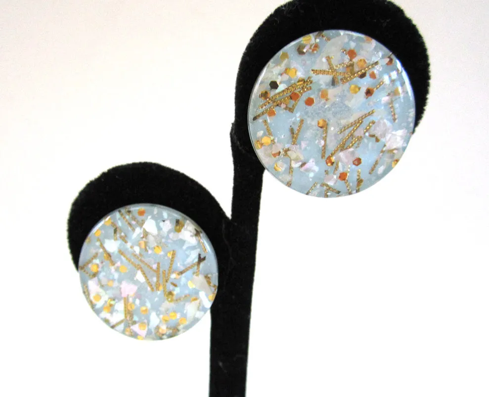 1950s Blue Plastic Confetti Earrings