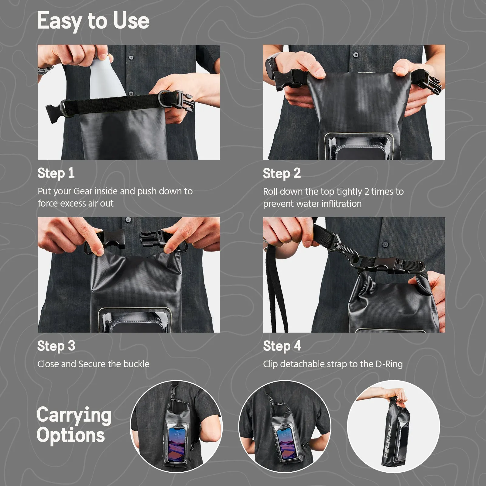 2 Pack Pelican Marine Water Resistant Dry Bag (Stealth Black)