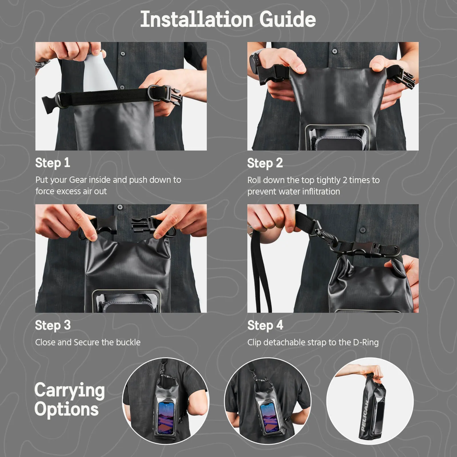 2 Pack Pelican Marine Water Resistant Dry Bag (Stealth Black)