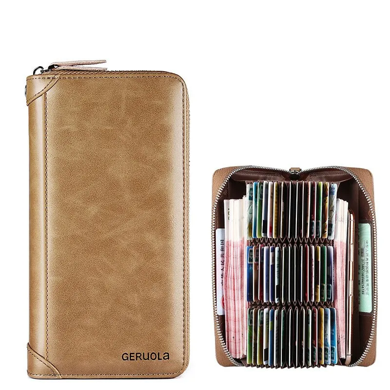 20/30/45 Cards Genuine Leather Card Holder Wallet for Men and Women RFID Zipper Business Credit Card ID Holder Clutch Bag