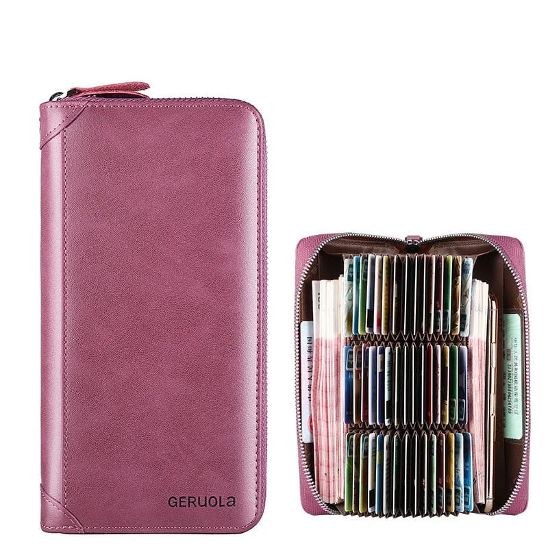 20/30/45 Cards Genuine Leather Card Holder Wallet for Men and Women RFID Zipper Business Credit Card ID Holder Clutch Bag