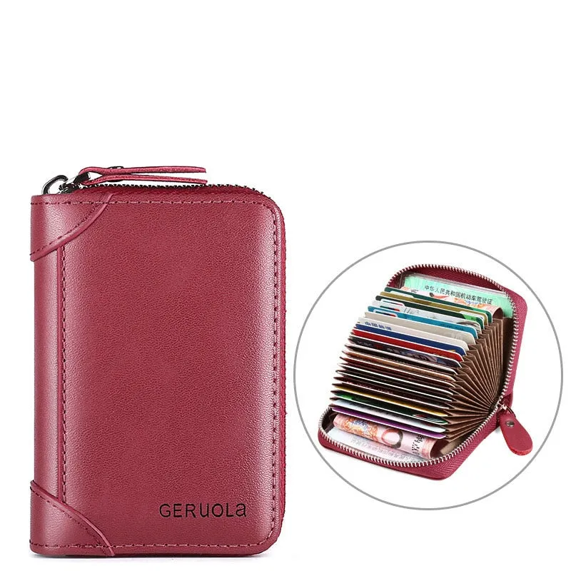 20/30/45 Cards Genuine Leather Card Holder Wallet for Men and Women RFID Zipper Business Credit Card ID Holder Clutch Bag