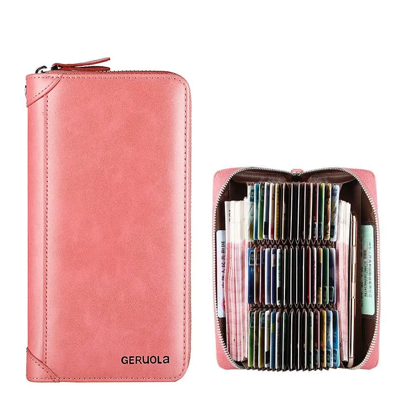 20/30/45 Cards Genuine Leather Card Holder Wallet for Men and Women RFID Zipper Business Credit Card ID Holder Clutch Bag