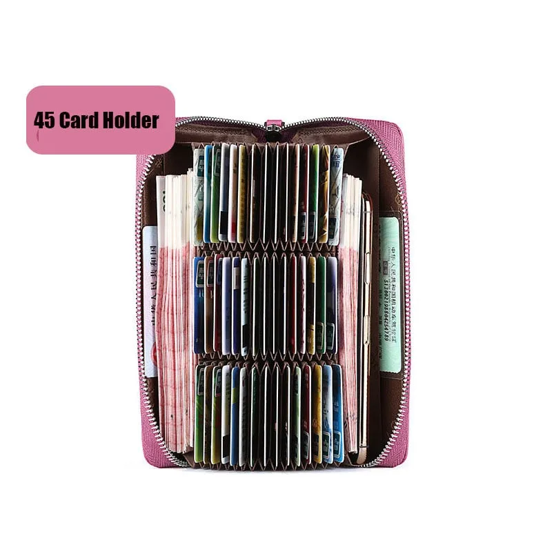 20/30/45 Cards Genuine Leather Card Holder Wallet for Men and Women RFID Zipper Business Credit Card ID Holder Clutch Bag