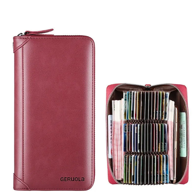 20/30/45 Cards Genuine Leather Card Holder Wallet for Men and Women RFID Zipper Business Credit Card ID Holder Clutch Bag