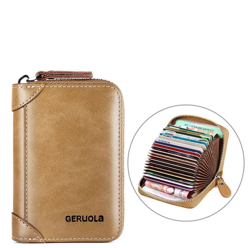 20/30/45 Cards Genuine Leather Card Holder Wallet for Men and Women RFID Zipper Business Credit Card ID Holder Clutch Bag