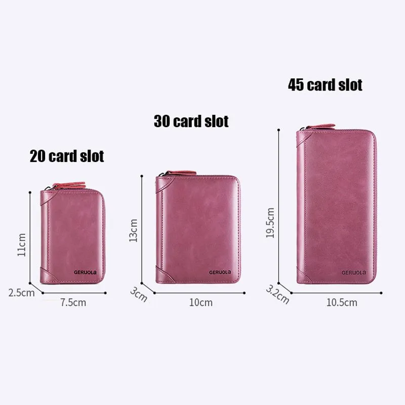 20/30/45 Cards Genuine Leather Card Holder Wallet for Men and Women RFID Zipper Business Credit Card ID Holder Clutch Bag