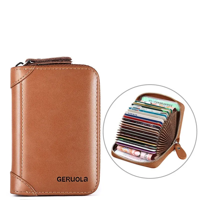 20/30/45 Cards Genuine Leather Card Holder Wallet for Men and Women RFID Zipper Business Credit Card ID Holder Clutch Bag