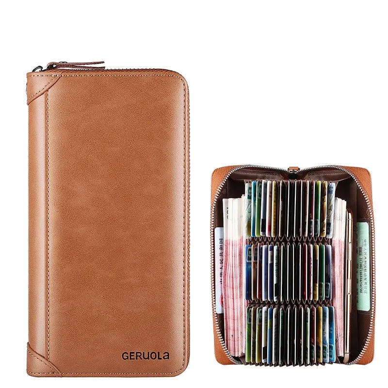 20/30/45 Cards Genuine Leather Card Holder Wallet for Men and Women RFID Zipper Business Credit Card ID Holder Clutch Bag