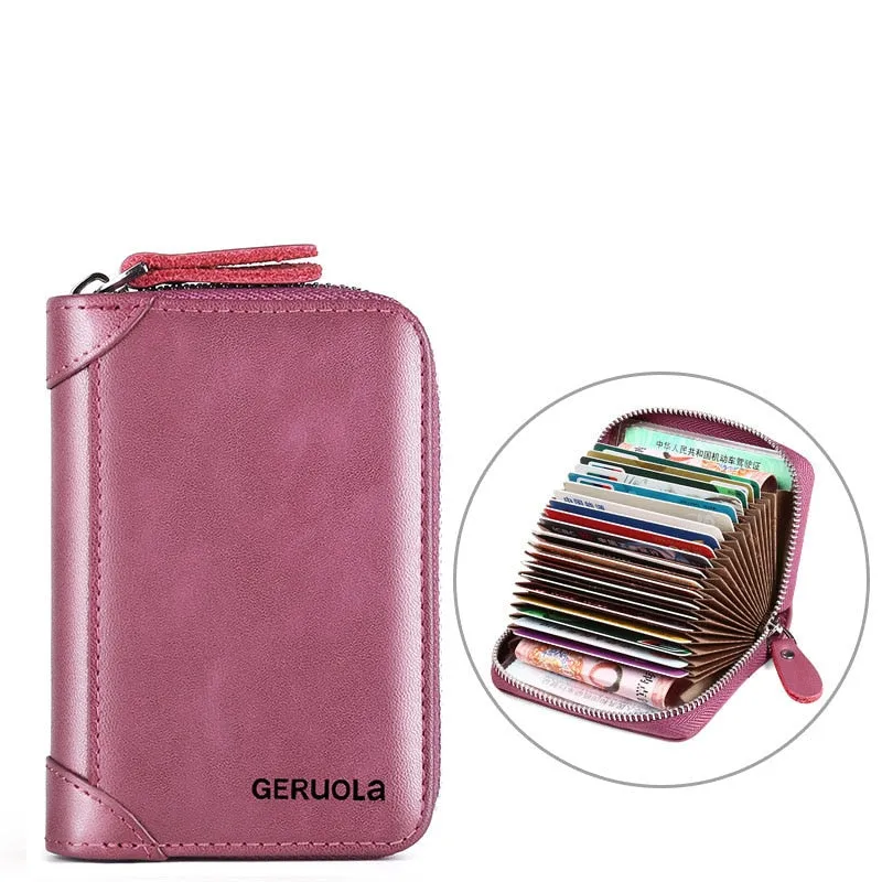 20/30/45 Cards Genuine Leather Card Holder Wallet for Men and Women RFID Zipper Business Credit Card ID Holder Clutch Bag