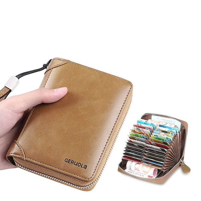 20/30/45 Cards Genuine Leather Card Holder Wallet for Men and Women RFID Zipper Business Credit Card ID Holder Clutch Bag