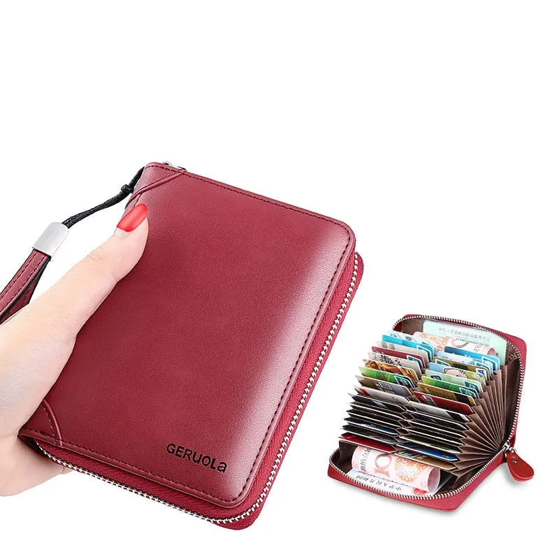 20/30/45 Cards Genuine Leather Card Holder Wallet for Men and Women RFID Zipper Business Credit Card ID Holder Clutch Bag