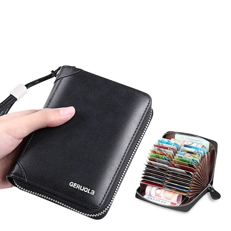 20/30/45 Cards Genuine Leather Card Holder Wallet for Men and Women RFID Zipper Business Credit Card ID Holder Clutch Bag