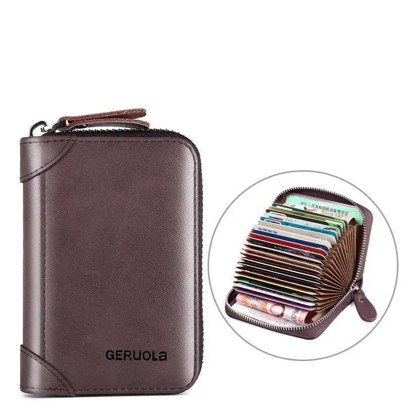 20/30/45 Cards Genuine Leather Card Holder Wallet for Men and Women RFID Zipper Business Credit Card ID Holder Clutch Bag