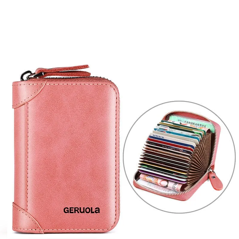 20/30/45 Cards Genuine Leather Card Holder Wallet for Men and Women RFID Zipper Business Credit Card ID Holder Clutch Bag