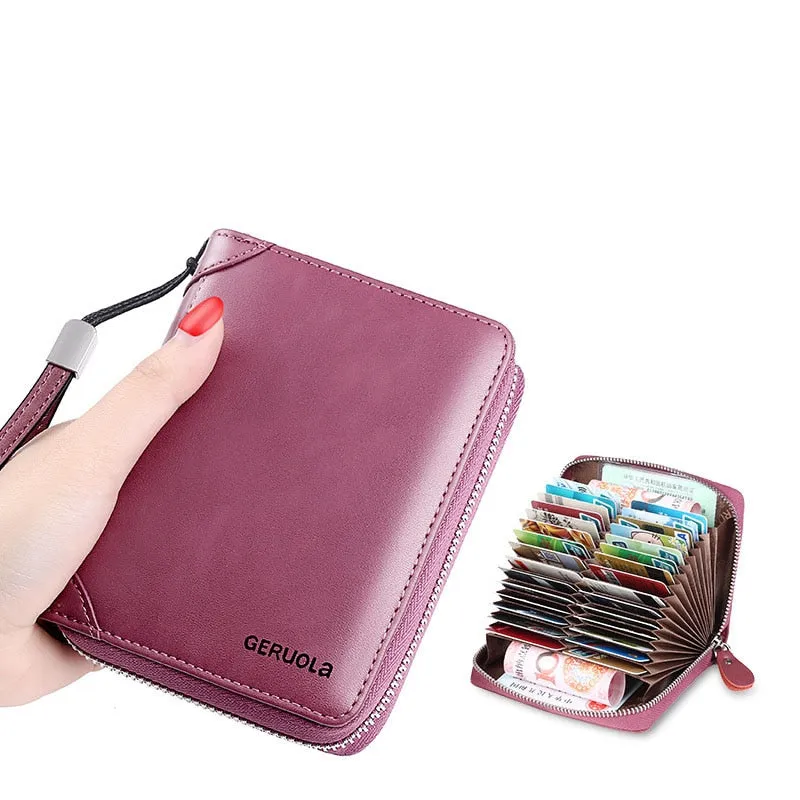 20/30/45 Cards Genuine Leather Card Holder Wallet for Men and Women RFID Zipper Business Credit Card ID Holder Clutch Bag