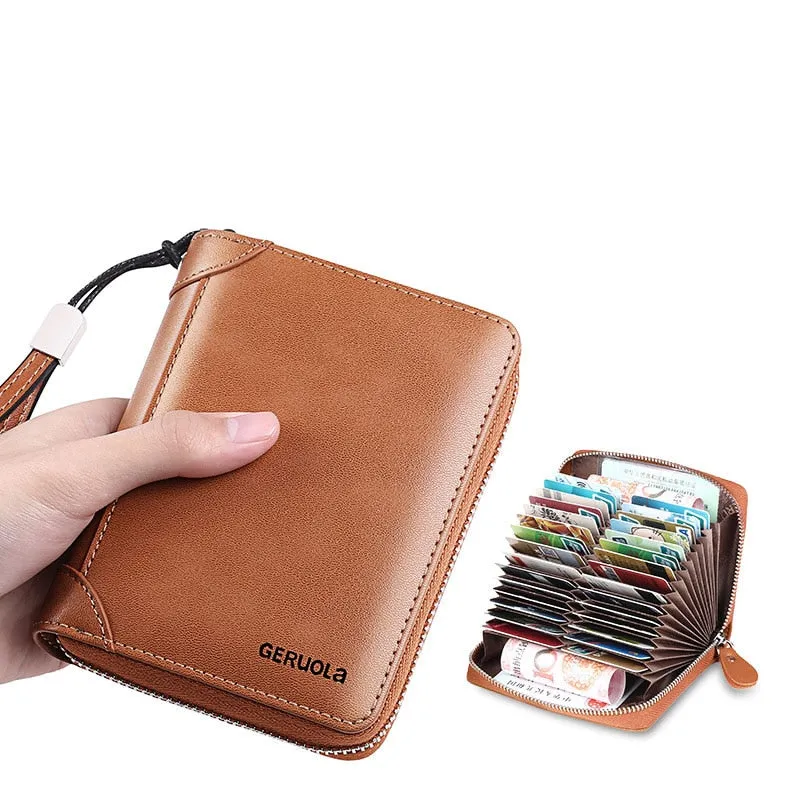 20/30/45 Cards Genuine Leather Card Holder Wallet for Men and Women RFID Zipper Business Credit Card ID Holder Clutch Bag