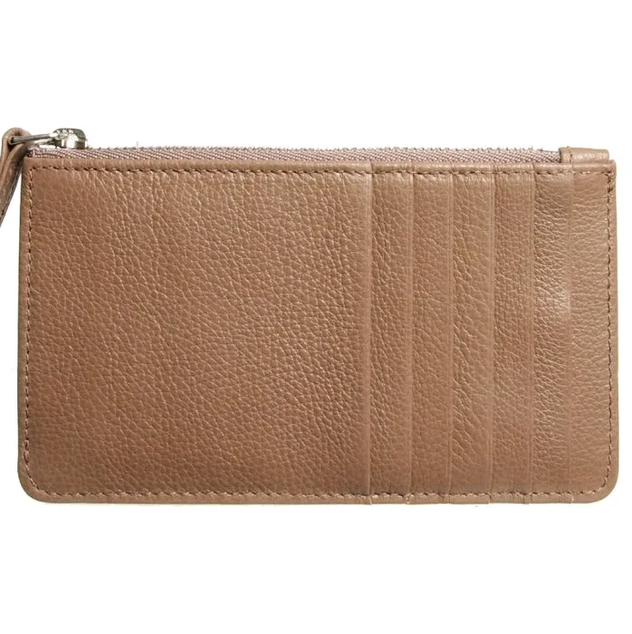 5 Credit Card Pebbled Leather Card Wallet With Zip Beaver