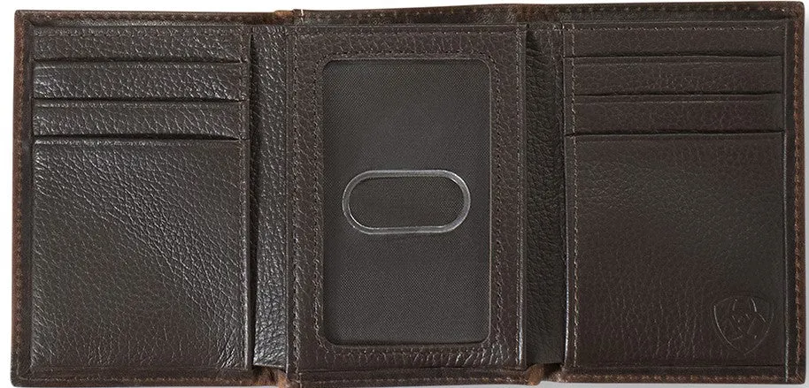 Ariat Men's Tri-Fold Distressed Leather Wallet with American Flag