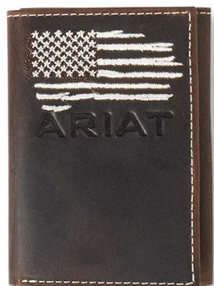 Ariat Men's Tri-Fold Distressed Leather Wallet with American Flag