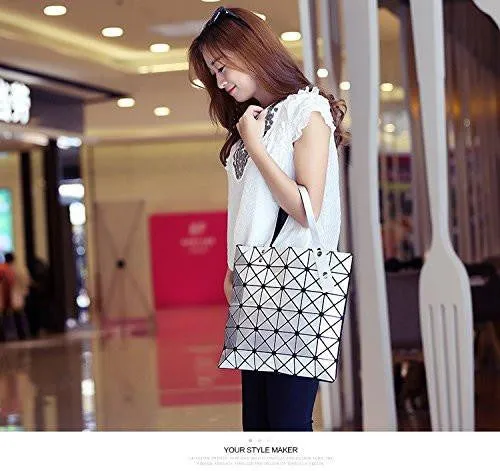 Bag Female Folded Geometric Plaid Bag Fashion Casual Tote Handbag Shoulder Bag Style Japan White Color