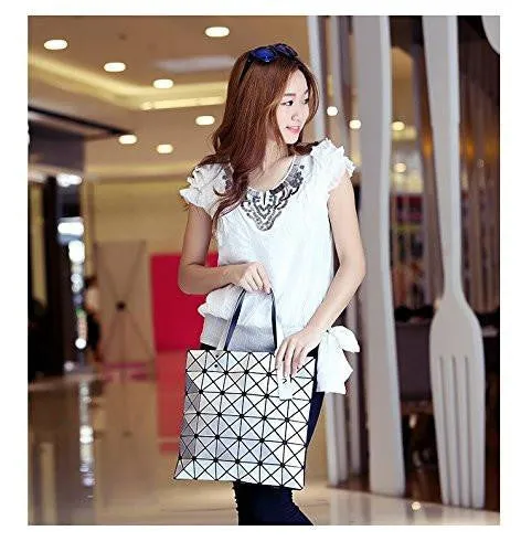 Bag Female Folded Geometric Plaid Bag Fashion Casual Tote Handbag Shoulder Bag Style Japan White Color