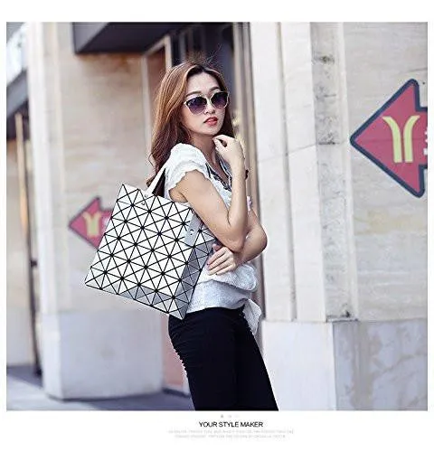 Bag Female Folded Geometric Plaid Bag Fashion Casual Tote Handbag Shoulder Bag Style Japan White Color