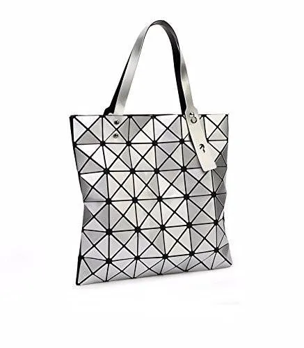 Bag Female Folded Geometric Plaid Bag Fashion Casual Tote Handbag Shoulder Bag Style Japan White Color