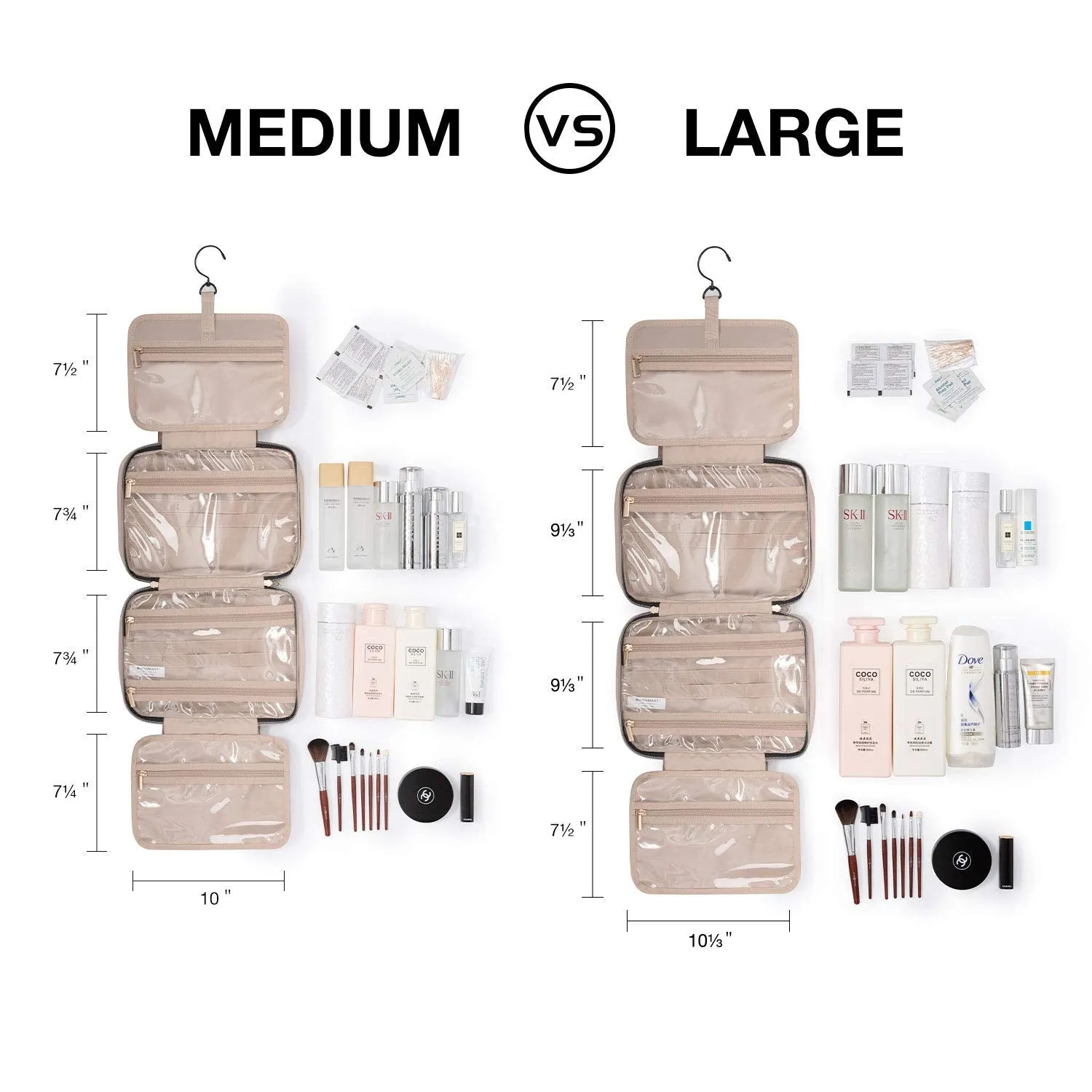 BAGSMART Toiletry Bag Travel Bag with Hanging Hook, Water-resistant Makeup Cosmetic Bag Travel Organizer for Accessories, Shampoo, Full Sized Container, Toiletries Pink Large
