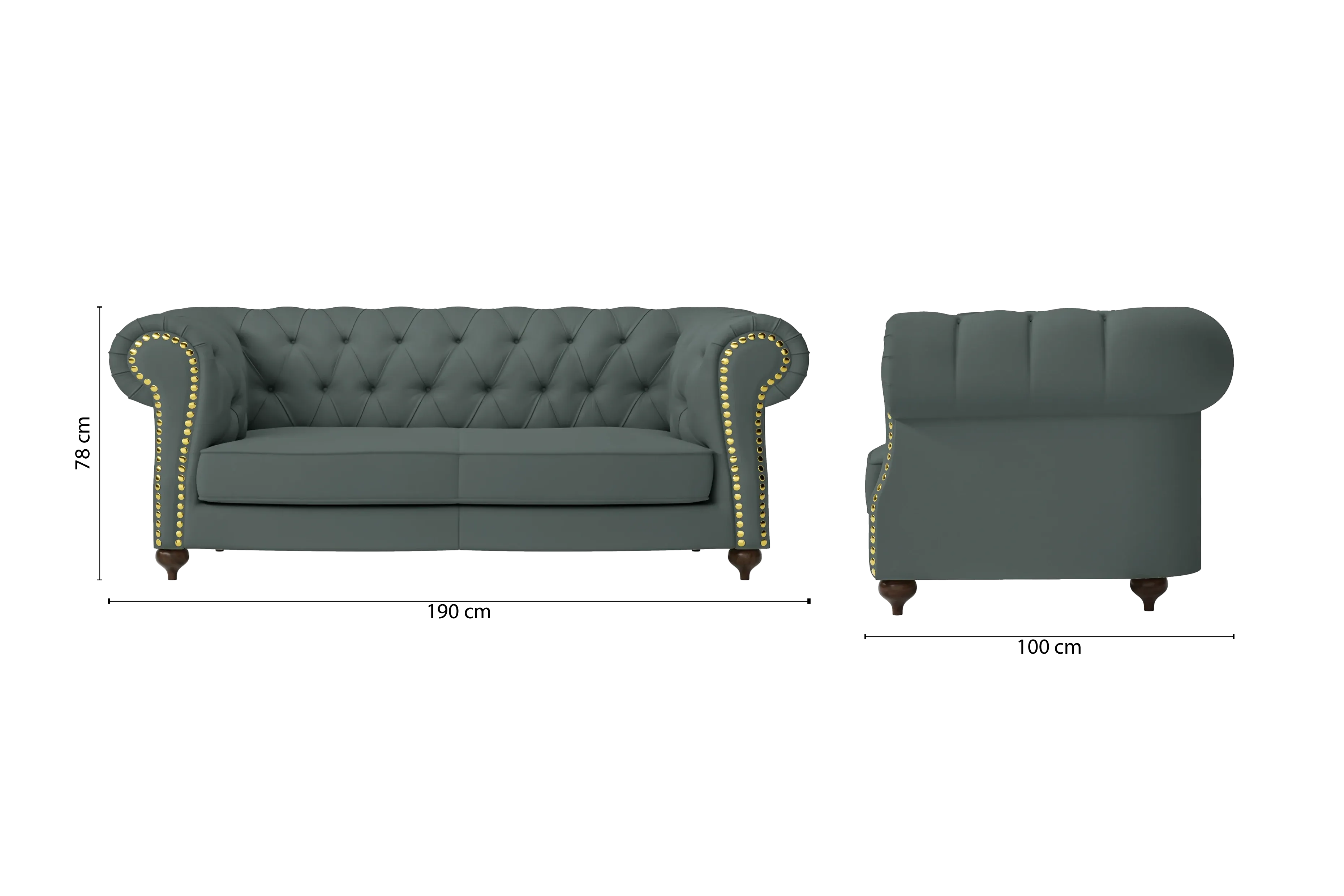 Bitonto 2 Seater Sofa Dusky Turquoise Leather