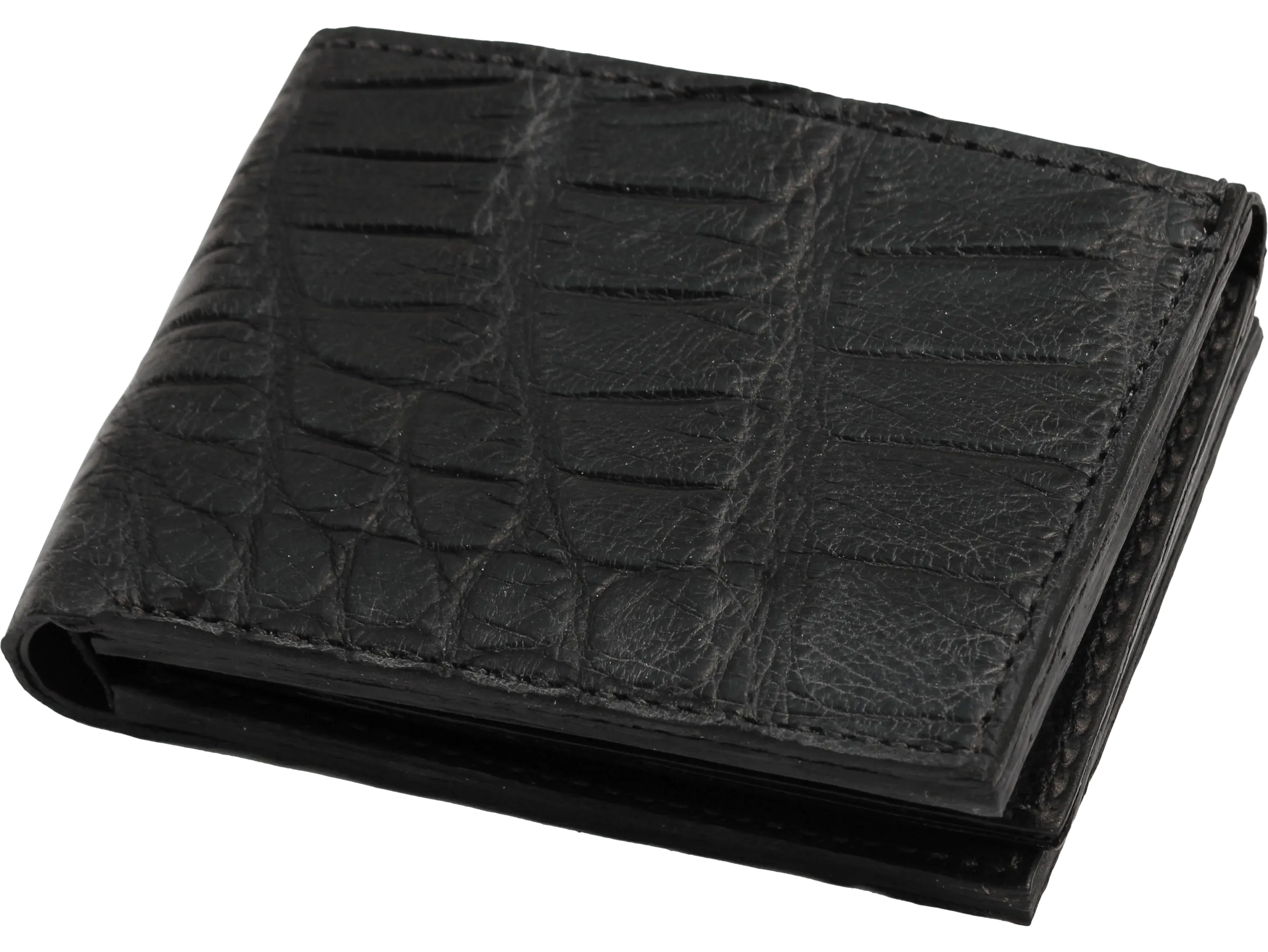 Black Alligator Luxury Designer Exotic Bifold Wallet With Flip Up ID Window