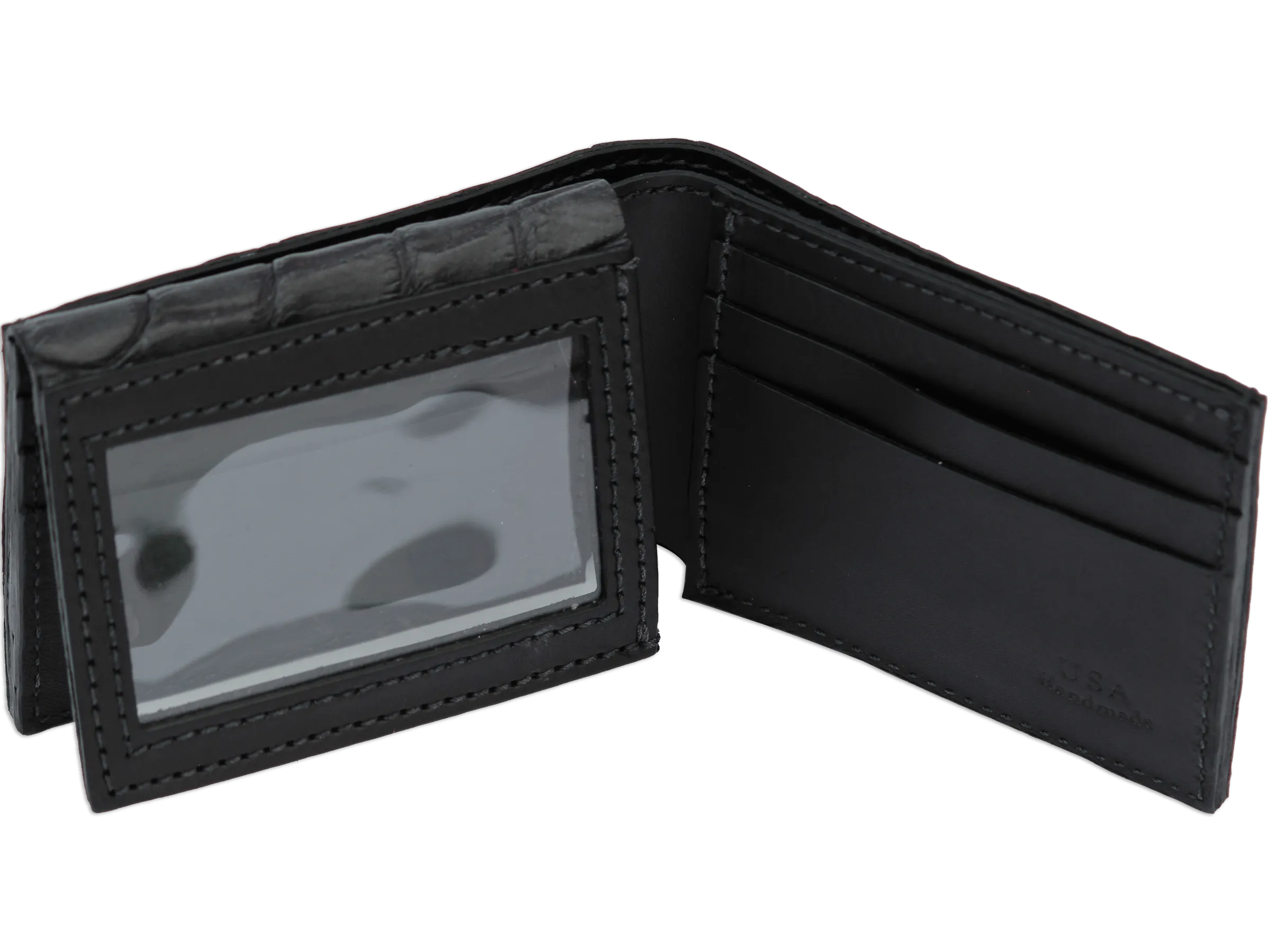 Black Alligator Luxury Designer Exotic Bifold Wallet With Flip Up ID Window