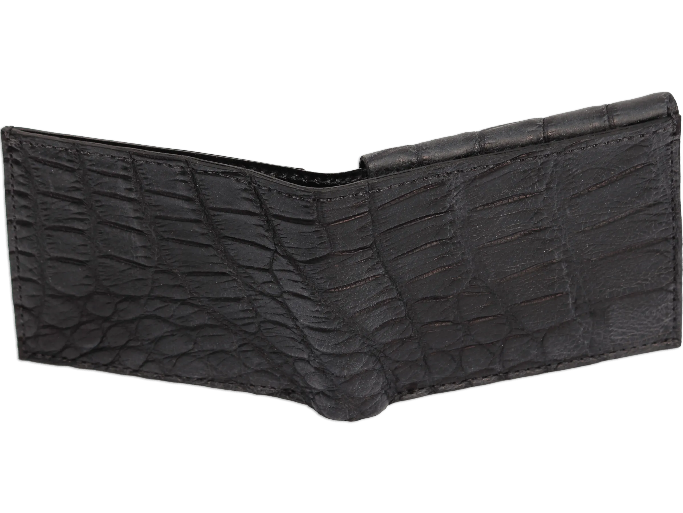 Black Alligator Luxury Designer Exotic Bifold Wallet With Flip Up ID Window