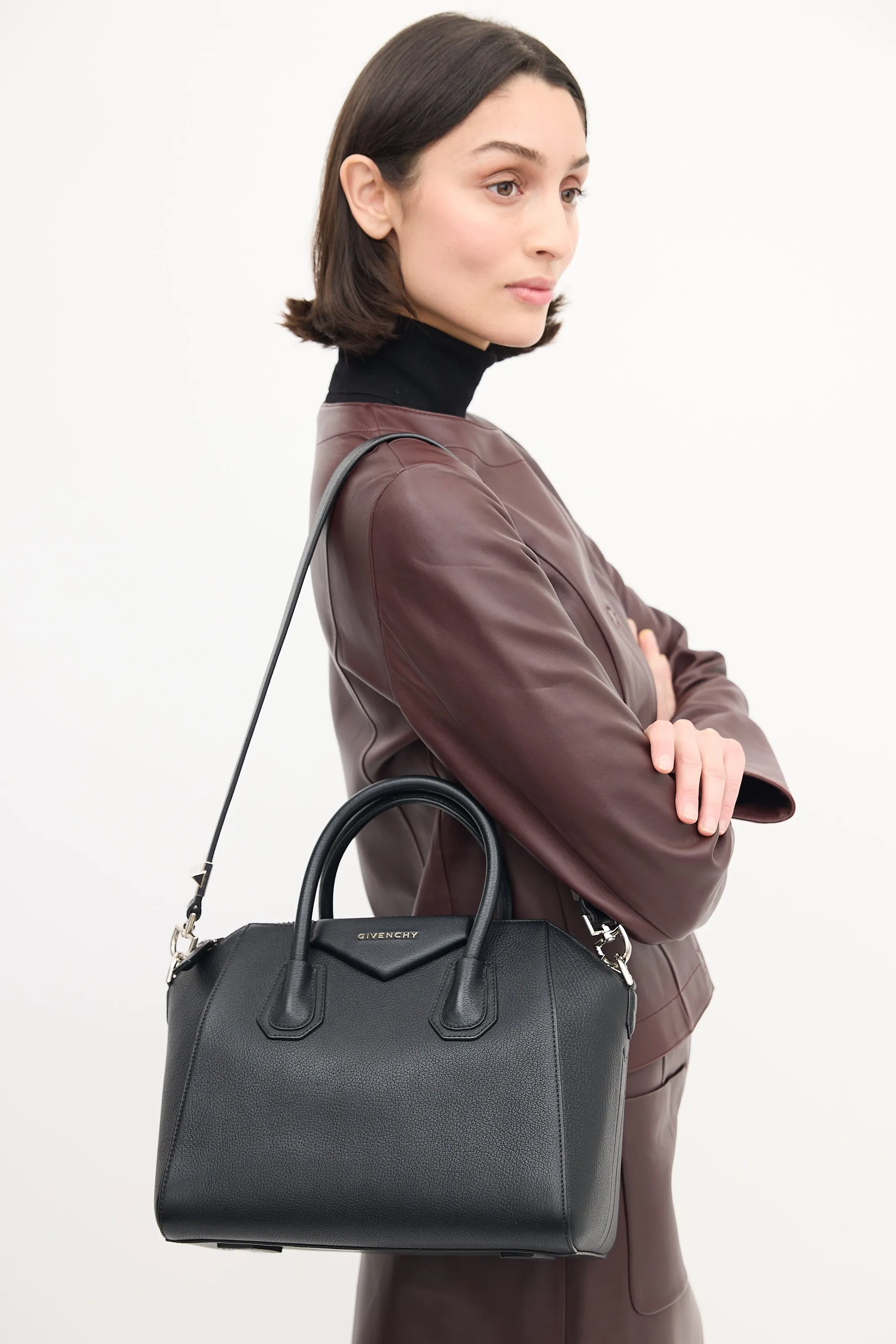 Black Leather Small Antigona Bag