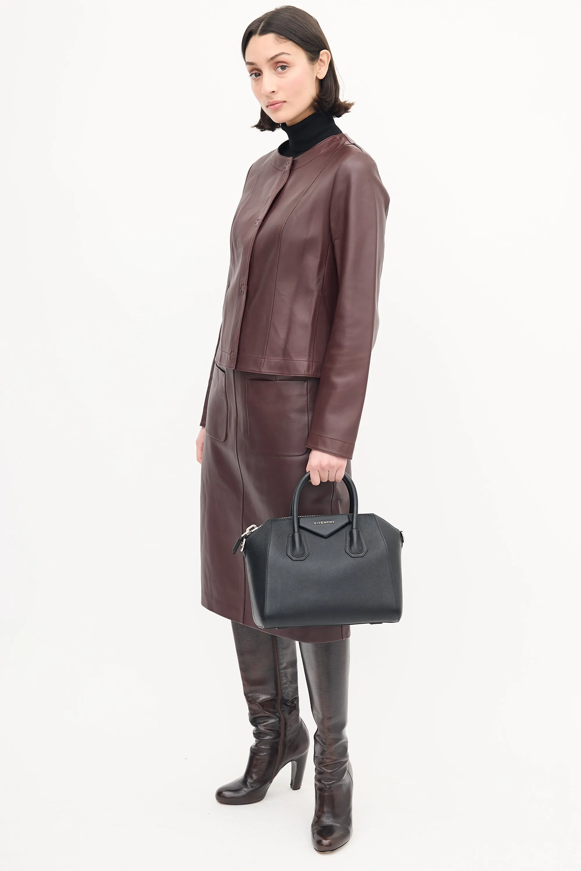 Black Leather Small Antigona Bag