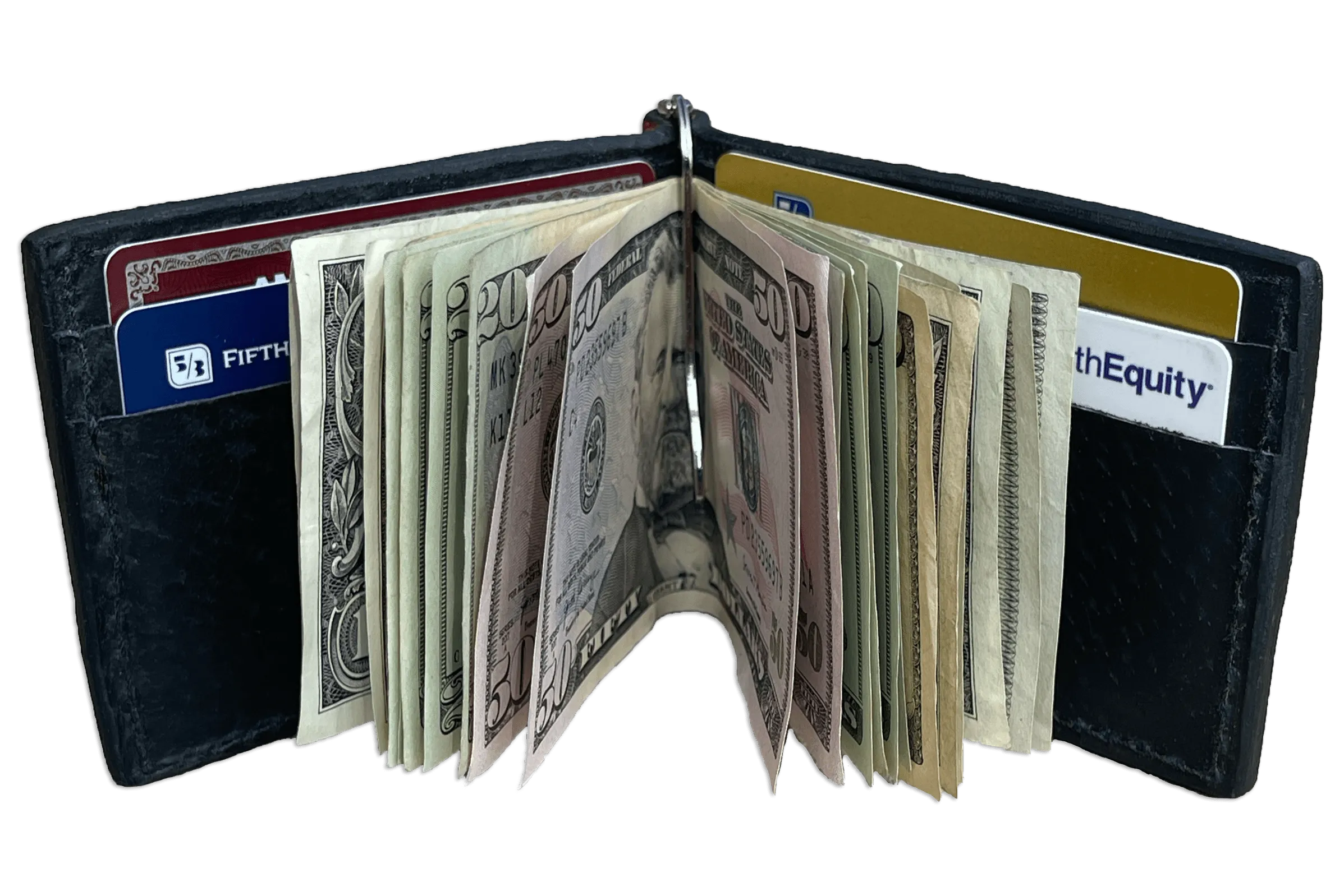 Black Shark Bifold Slim Profile Wallet With Money Clip