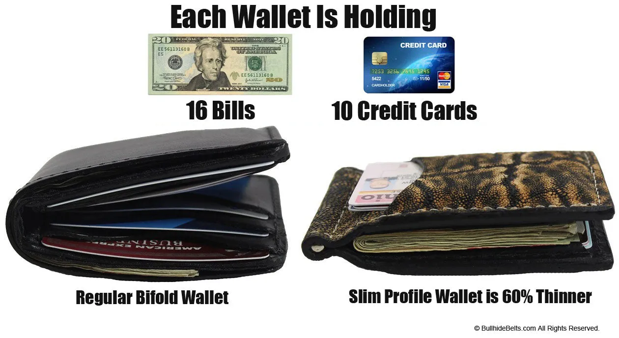 Black Shark Bifold Slim Profile Wallet With Money Clip