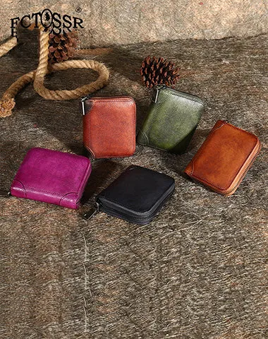 Black Small Leather Bifold Wallet Around Zip Billfold Cute Women Zipper Wallet For Ladies