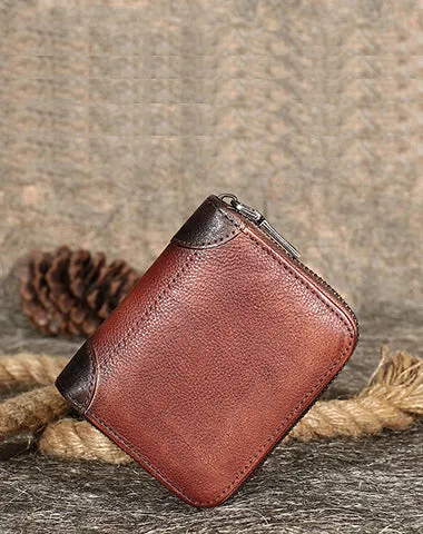 Black Small Leather Bifold Wallet Around Zip Billfold Cute Women Zipper Wallet For Ladies