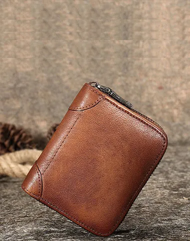 Black Small Leather Bifold Wallet Around Zip Billfold Cute Women Zipper Wallet For Ladies