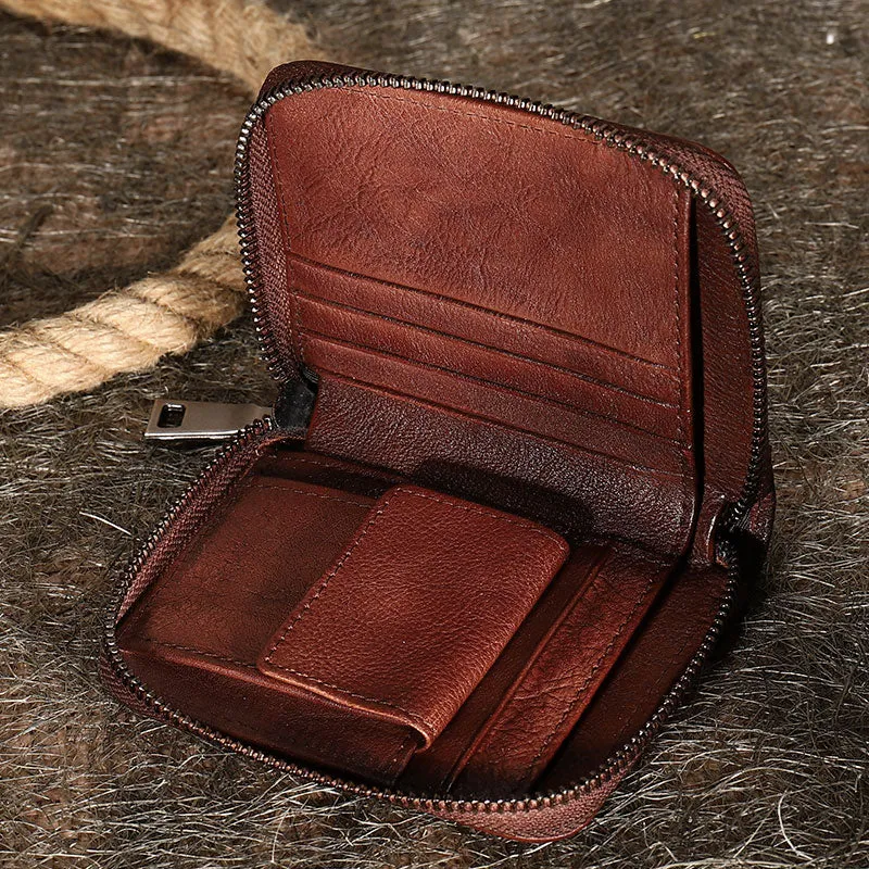 Black Small Leather Bifold Wallet Around Zip Billfold Cute Women Zipper Wallet For Ladies