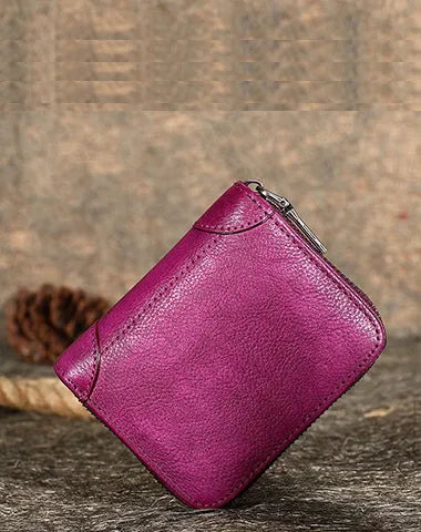 Black Small Leather Bifold Wallet Around Zip Billfold Cute Women Zipper Wallet For Ladies